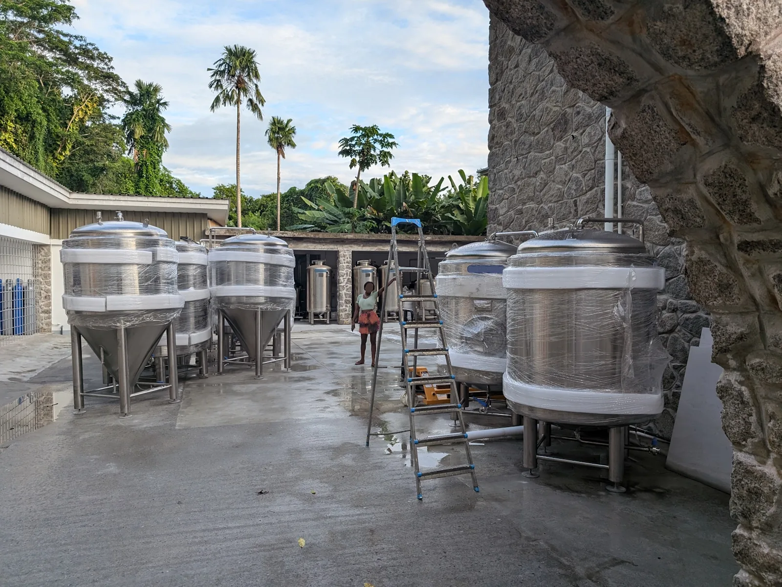 Brewery equipment on site after delivery