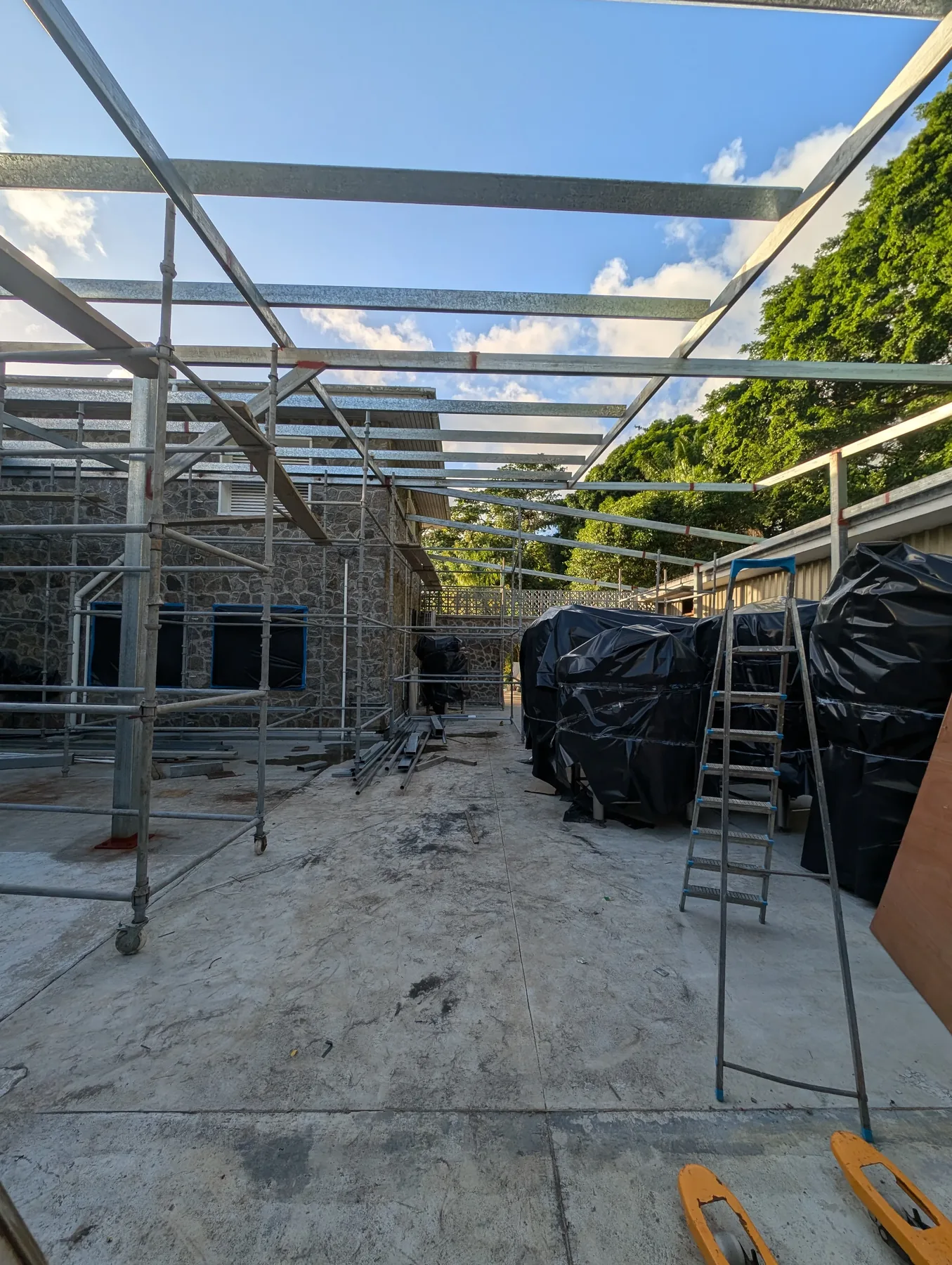 Roof panels being fitted
